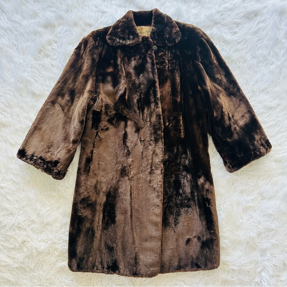 Vintage Harry Jay Treu Coat Brown Soft Mouton Shearling Lamb Fur Coat medium
